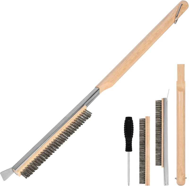 Aolso Pizza Oven Brush, 26" Brush and Stainless Steel Scraper for Pizza Stone, BBQ Grill Cleaning Brush Non Scratch Heat Proof Stainless Steel Bristles with Screwdriver for Pizza Oven Accessories - Image 1